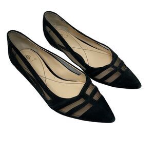 Isola Shoes Black Suede Pointed Flats Black Mesh Cutouts Women's 7.5